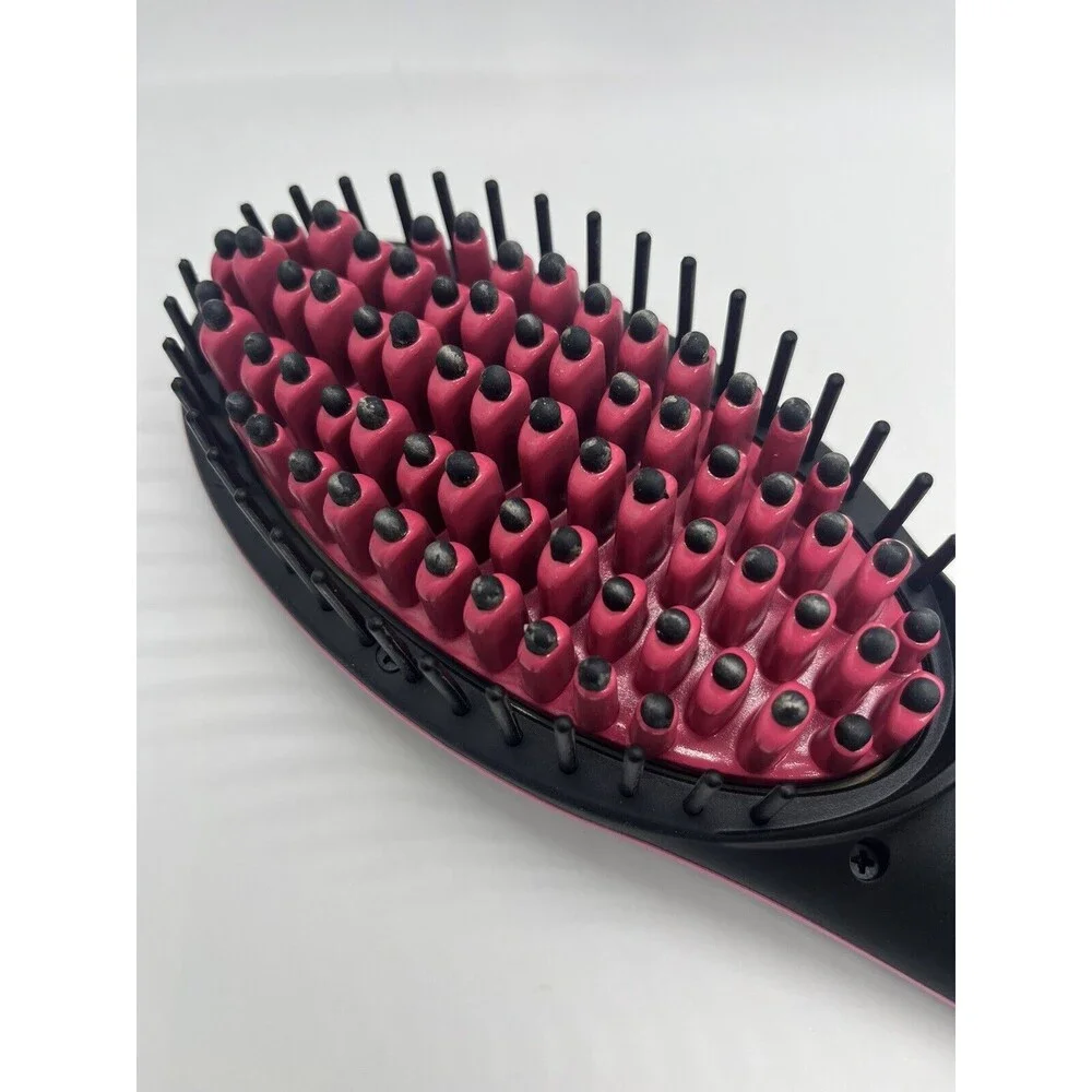 Simply Straight Ceramic Hair Straightener Brush LCD Display -Temp Control Pink